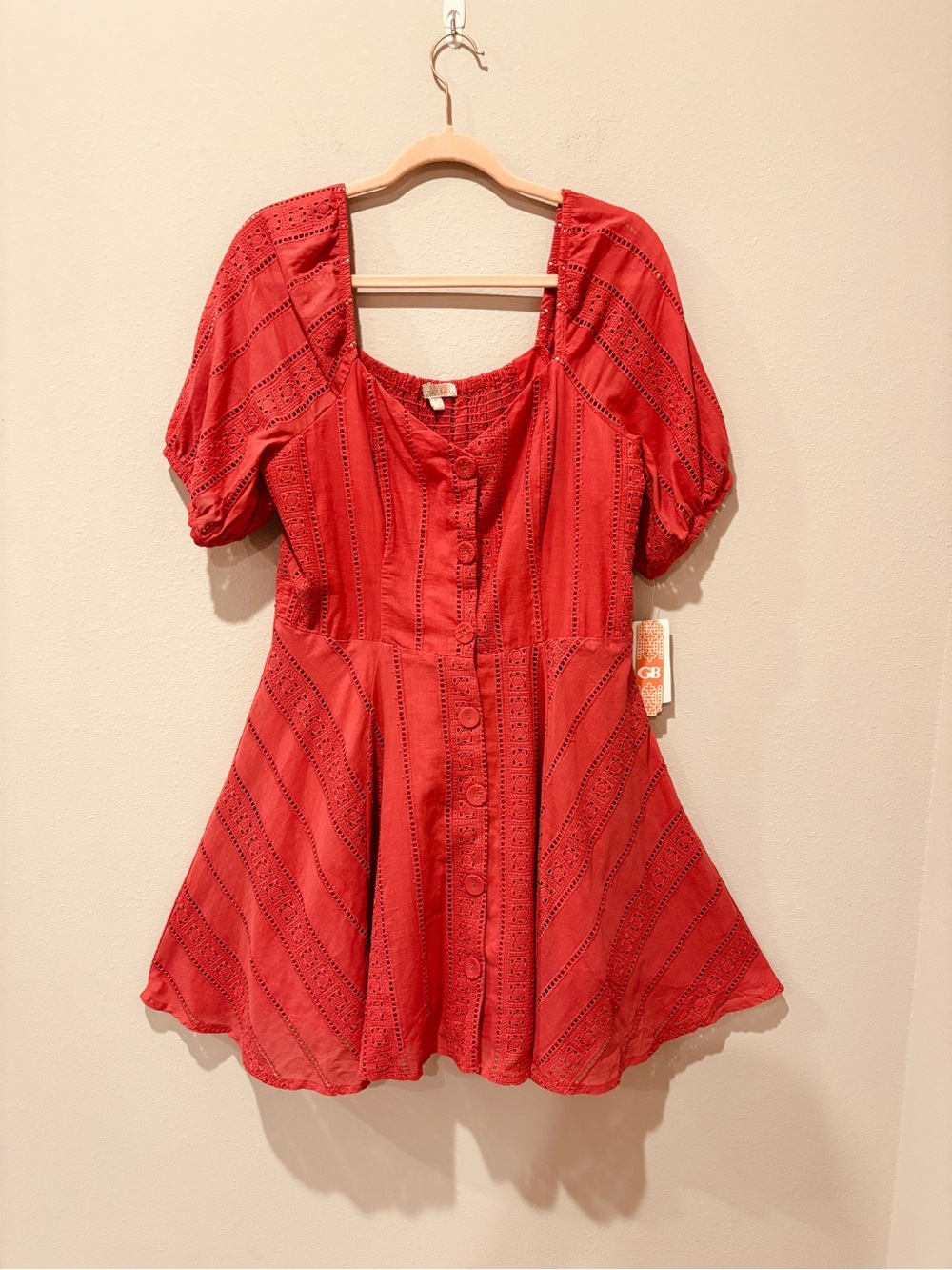 Gianni Bini Red Textured Knit Dress Boho Cottagecore Feminine Casual Stylish